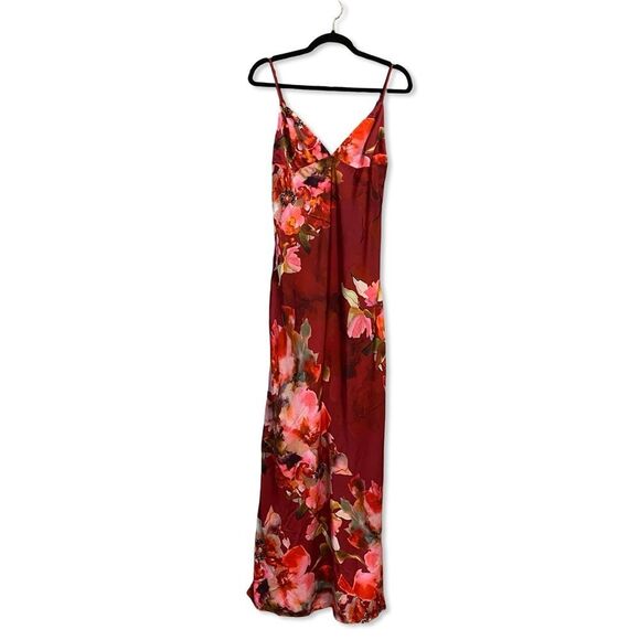 HEMANT & NANDITA Tuhi maxi dress Vibrant Red Pink floral slip NWT Revolve L - Picture 7 of 12